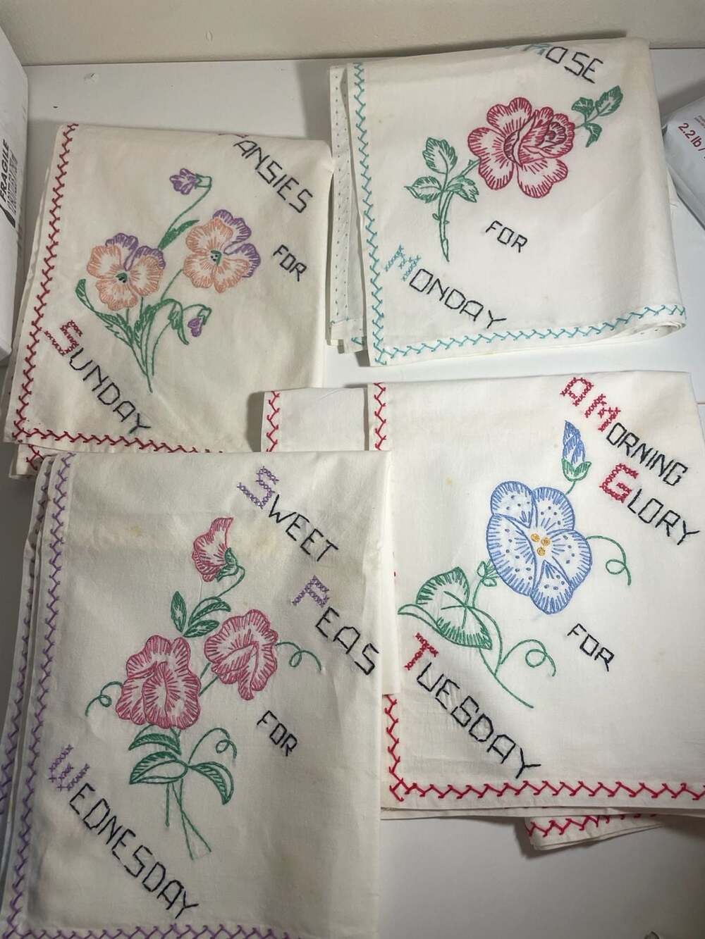 Vintage Days Of The Week Embroidered Flour Sack Towels Set